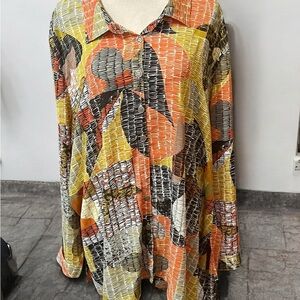 Multiples Women's Abstract Blouse - Yellow, Orange, Black
